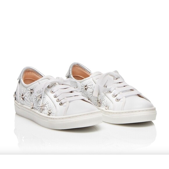 Aquazzura Kids Cosmic Star La Studded Leather Sneakers White Sz EU 32 / US 1.5